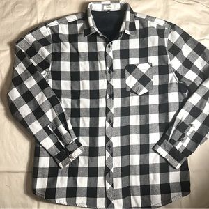 Fleece Lined Flannel Button Up Long Sleeve | XXL | White, Black Buffalo Plaid